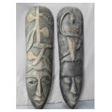 2x The Bid Solid Wood Hand Carved Tribal Masks