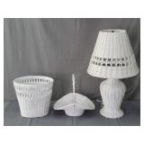 Lot Of 3 Vintage Painted Natural Wicker Table Lamp