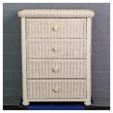 Vintage Painted Natural Wicker 4 Drawer Chest