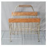 Mid Century Metal Wire Media Rack W/ Wood Accents