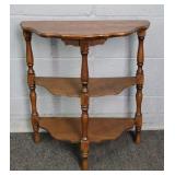 Small Vintage Solid Wood 3 Tier Half Round Table