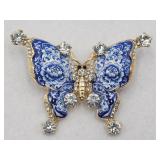 Blue White Porcelain Look Butterfly Brooch Pin