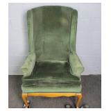 Vintage Wood Frame Upholstered Wing Back Chair