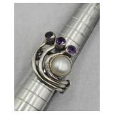 Sterling Silver Artisan Made Amethyst & Pearl