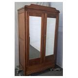 Vintage Cherry Wardrobe W/ Mirrored Doors