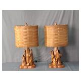 2x The Bid Vintage Cypress Knee Table Lamps