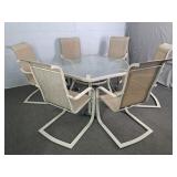 7 Pc Set Metal Frame Glass Top Table W/ Chairs