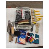 LOT ASSORTED PAINTING SUPPLIES, CEMENT TOOLS