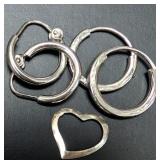 SILVER(1.51G),  2 SMALL HOOP AND 1 HEART PENDANT