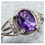 SILVER(2.64G),  AMETHYST (1.5CT) RING