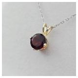 STERLING SILVER NATURAL GARNET ROUND PENDANT WITH