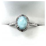 STERLING SILVER NATURAL LARIMAR (1CT) AND CZ
