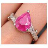 SILVER(2.84G),  GEBUINE RUBY (1.5CT) RING