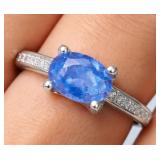 SILVER(3.76G),  BLUE SAPPHIRE  (2CT) RING