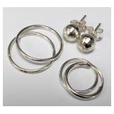 SILVER 3 PARIS OF EARRING SET