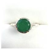 STERLING SILVER NATURAL EMERALD RING, SIZE 10,