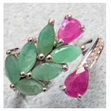 SILVER(2.65G),  GENUINE RUBY AND EMERALD (2.22CT)