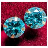 14K(  G),  LAB BLUE DIAMOND (0.8CT) EARRING