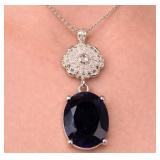 SILVER(4.6G),  GENUINE SAPPHIRE (6CT) PENDANT