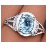 SILVER(2.62G),  BLUE TOPAZ  (1.5CT) RING