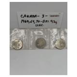 CANADA (3) 50 CENT - 1968,1969, 1970 B.U.