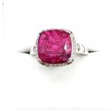 STERLING SILVER DYED RUBY (6CT) WITH DIAMOND