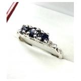 STERLING SILVER NATURAL BLUE SAPPHIRE RING, SIZE