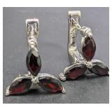 SILVER(3.17G),  GARNET (APP 1.2CT) EARRING