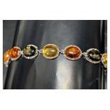 SILVER(9.8G), AMBER (APP 15CT) BRACELET 7'
