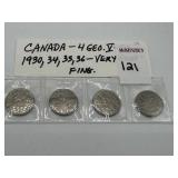 CANADA (4) GEO V - 5 CENT - 1930,34,35,36 VG-F