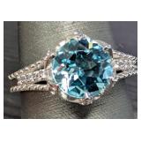 SILVER(4.29G),  BLUE TOPAZ (2CT) RING