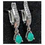 SILVER(3.77G),  GREEN ONYX (1CT) EARRING