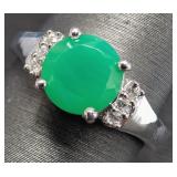 SILVER(2.9G),  GREEN ONYX (1CT)  RING