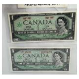 (2) 1967 CANADA $ BILLS WITH/WITHOUT SERIAL #-UNC