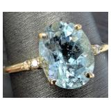 10K(1.7G),  AQUAMARINE (1.8CT), DIA (0.06CT)RING,