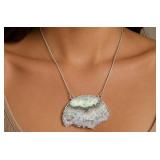 SILVER(18G),  NATURAL AGATE/QUARTZ SLICE CHAIN