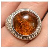 SILVER(6.85G),  AMBER RING