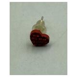 HEART EARRING, METAL/PLASTIC, RED CRYSTALS