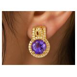 SILVER(4.58G),  AMETHYST  (3CT) EARRING