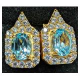 SILVER(5.83G),  BLUE TOPAZ (3CT) EARRING