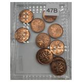 1961 CANADA PENNIES LOT OF 10 BRILLIANT