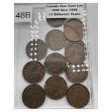 CANADA ONE CENT LOT 1928 THRU 1949 13 DIFFERENT