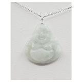 STERLING SILVER NATURAL JADEITE LAUGHING BUDDHA