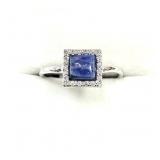 STERLING SILVER NATURAL SODALITE AND CZ RING,