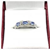 STERLING SILVER NATURAL TANZANITE WITH CZ RING,