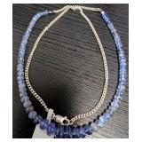 SILVER(11G),  TANZANITE (39CT) NECKLACE 17'