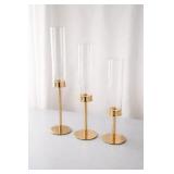 3 Gold And Glass Candle Holders