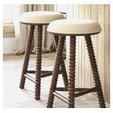 Pair  Solid Oak Counter Stools  W Upholstered Seat