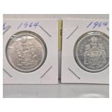 1964 Canadian 50-cent Coins - Pair