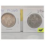 1961 Canadian 50 Cent Coins